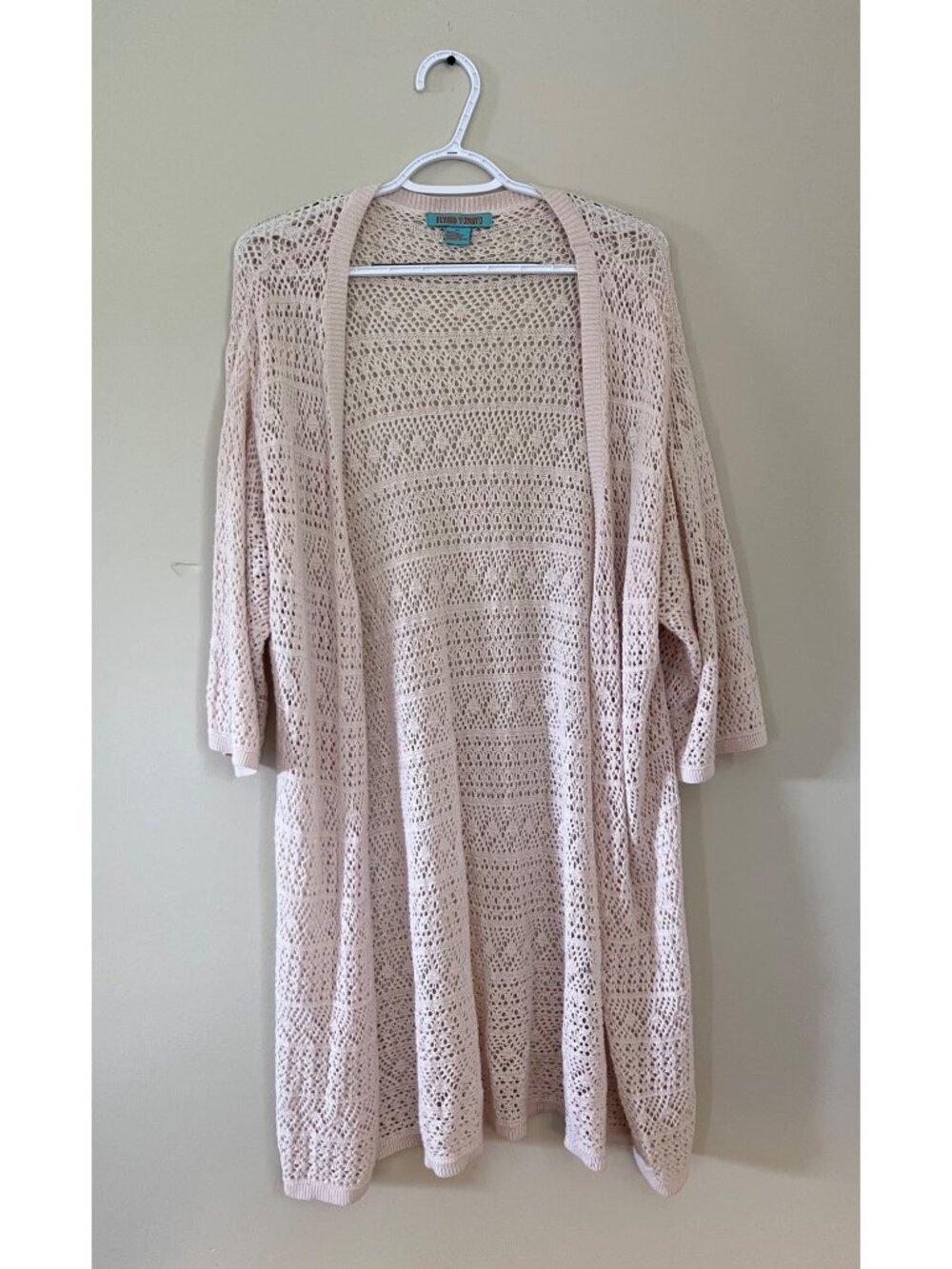 Flying Tomato Womens Medium/Large Light Pink Open Knit Cardigan Sweater